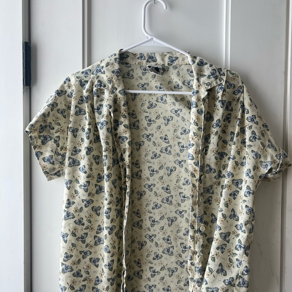Cream and Blue Floral Blouse